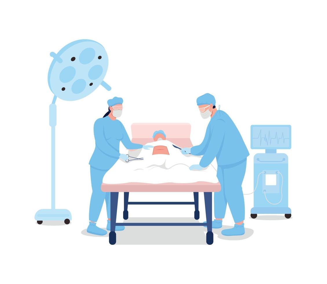 Doctors at surgical procedure flat color vector faceless characters