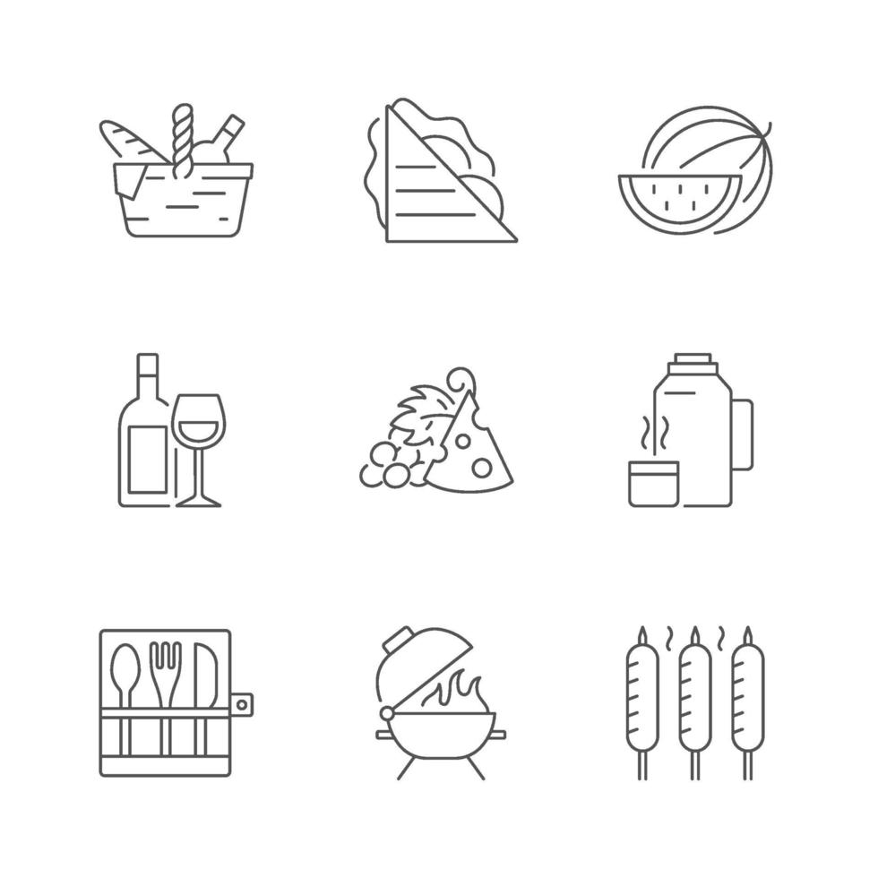 Garden party linear icons set vector
