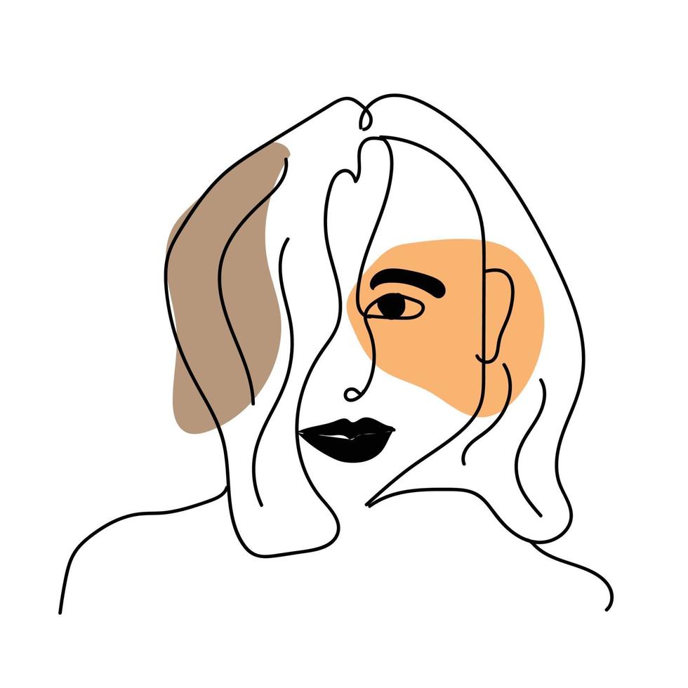 abstract woman face line art drawing portrait minimalistic style vector
