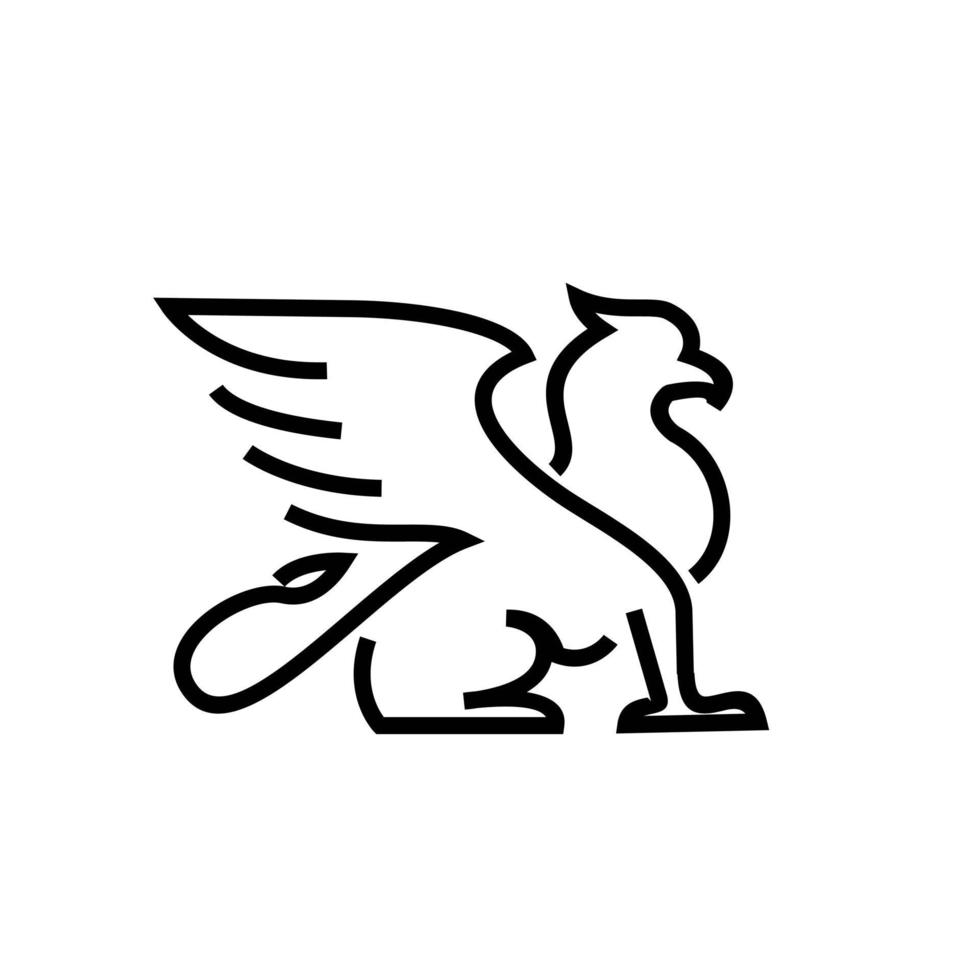 premium black minimal Griffin Mythical Creature Emblem mascot Line Vector Design