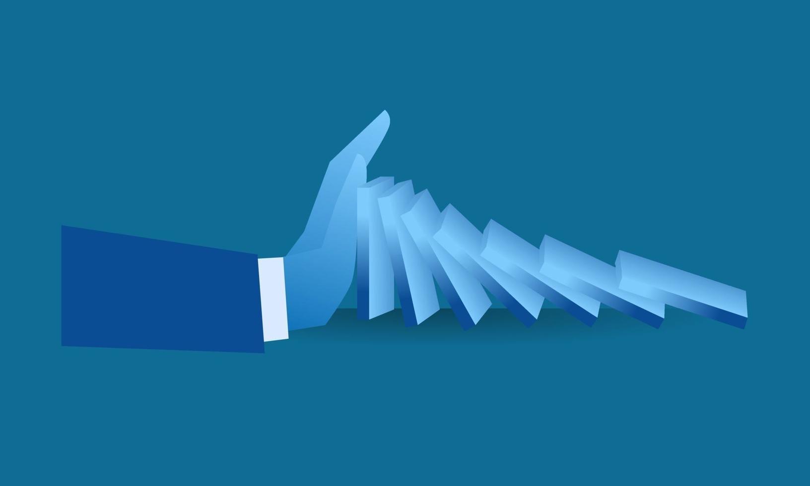 businessman tried to stop domino effect flat illustration about hard work and pressure for presentation vector