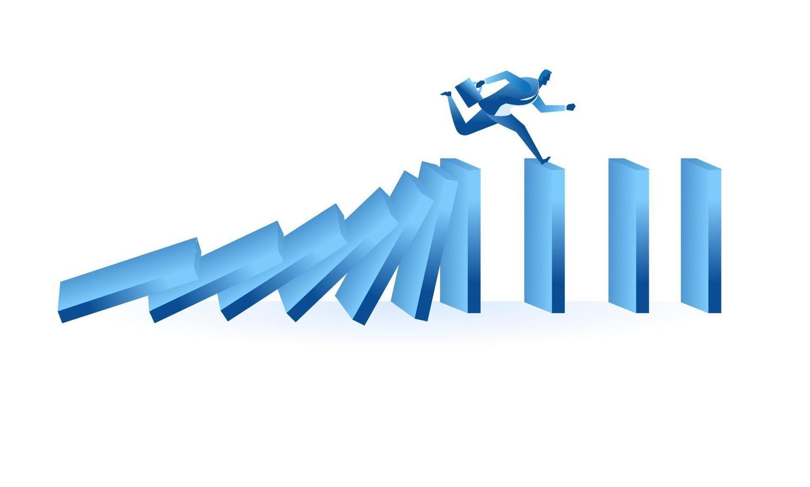 businessman run from domino effect business metaphor illustration design vector