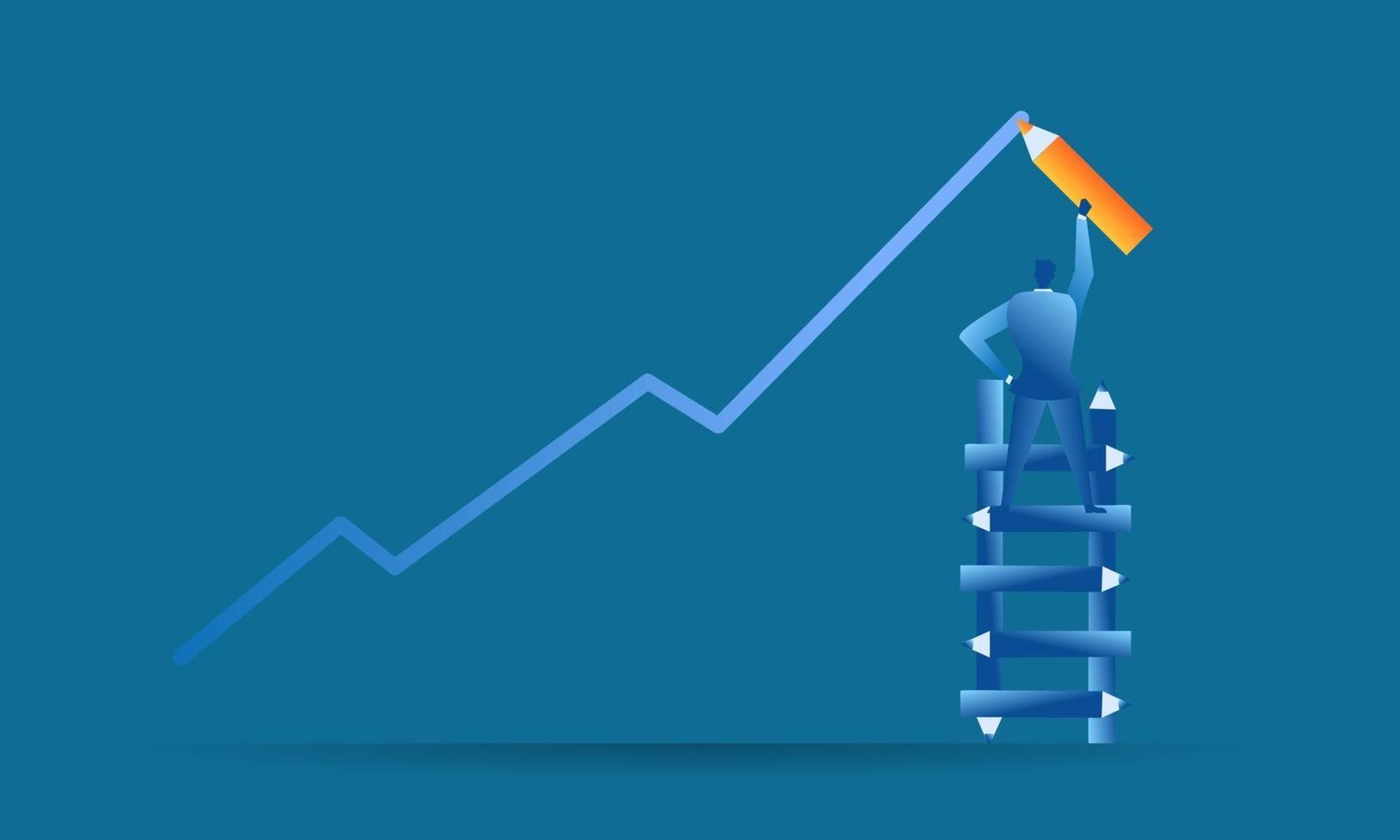 businessman draw a target sales graph using a pencil Business work concept illustration about hard work sales profit target profit of future vector