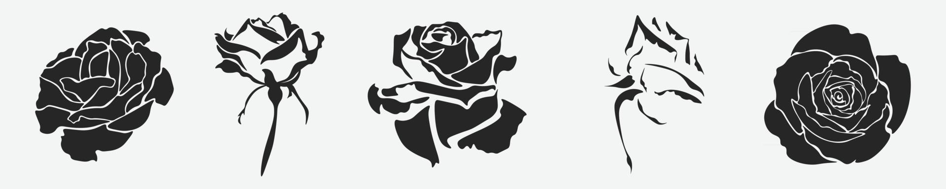 set of silhouettes of roses vector