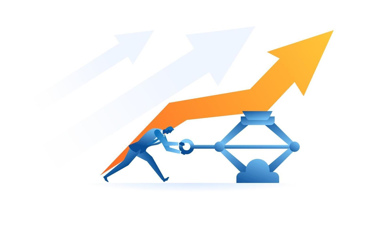 businessman draw a target sales graph using a pencil Business work concept illustration about hard work sales profit target profit of future vector