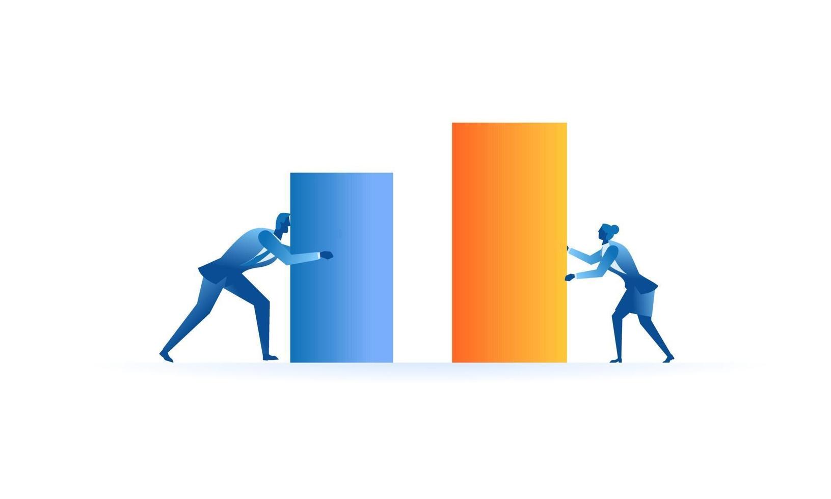 man holding the blue bar as cost and woman holding the orange bar as profit concept illustration About profits must be greater than costs economic principles flat design vector