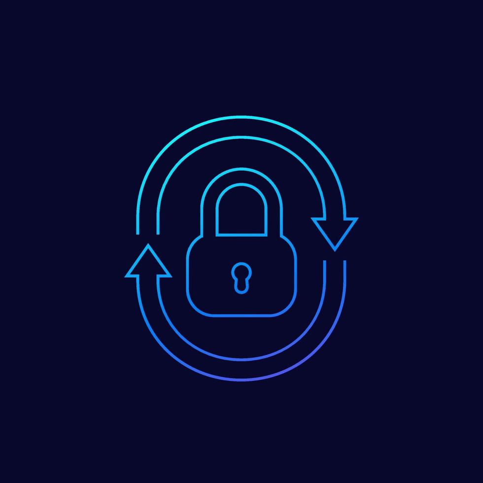 security icon with lock and arrows, thin linear vector