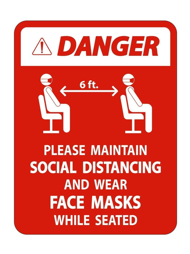 Danger Maintain Social Distancing Wear Face Masks Sign on white background vector