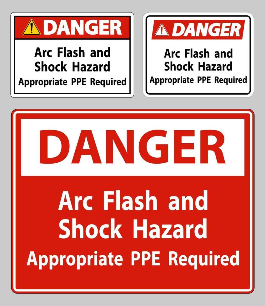 Danger Sign Arc Flash And Shock Hazard Appropriate PPE Required vector
