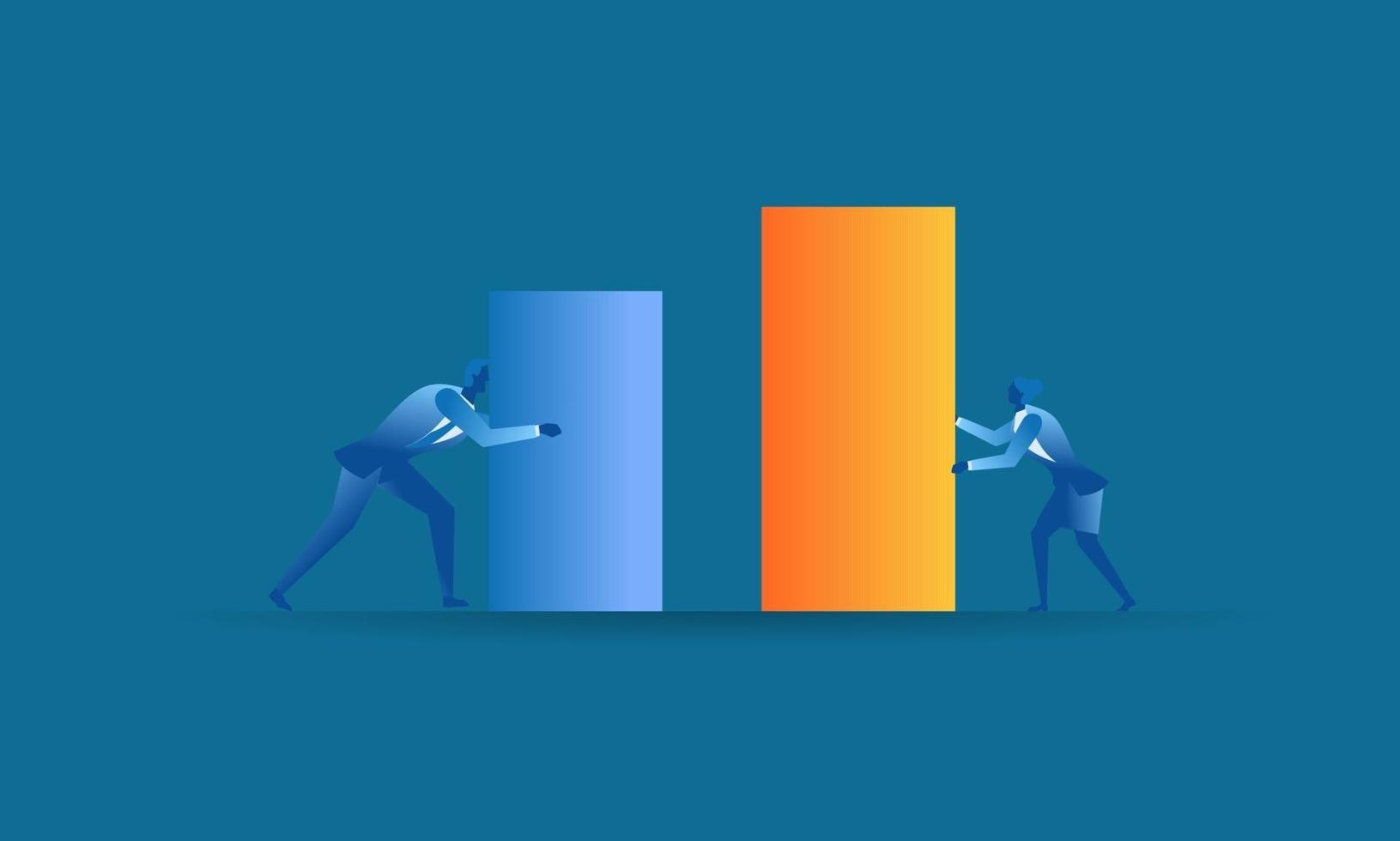 man holding the blue bar as cost and woman holding the orange bar as profit concept illustration About profits must be greater than costs economic principles flat design vector