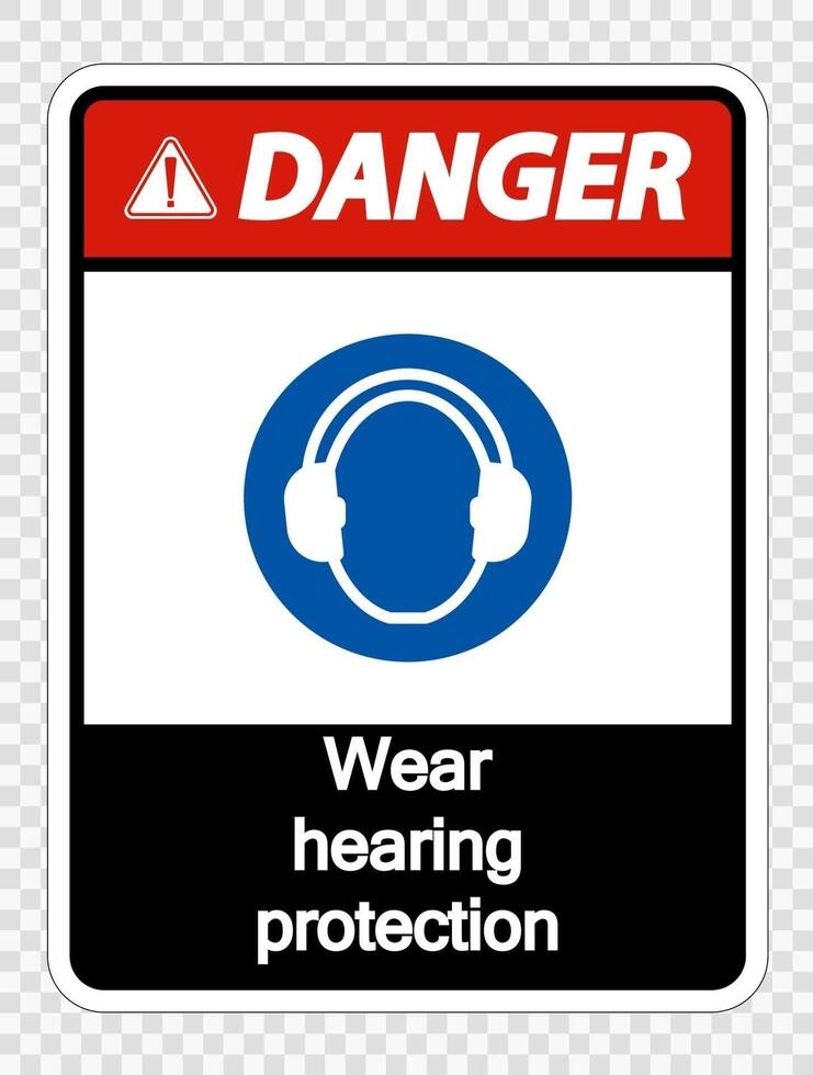 Danger Wear hearing protection on transparent background vector