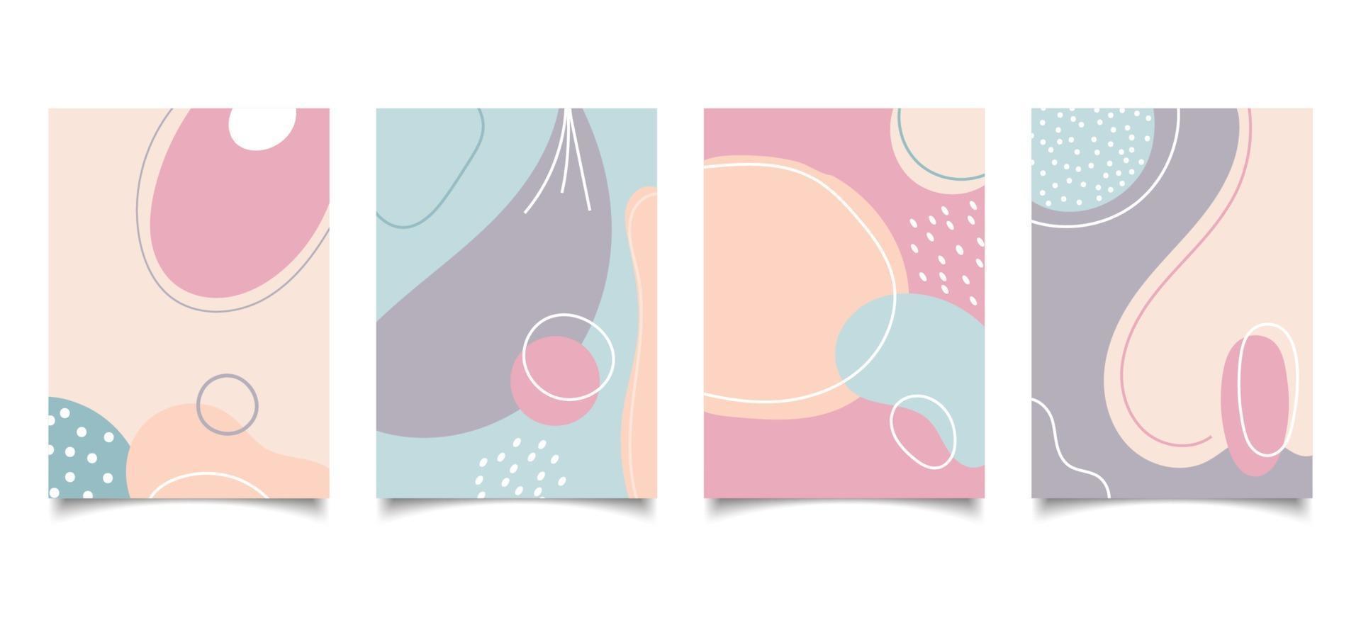 Set of abstract creative background hand drawn organic shape pastel color with lines in minimal trendy style vector