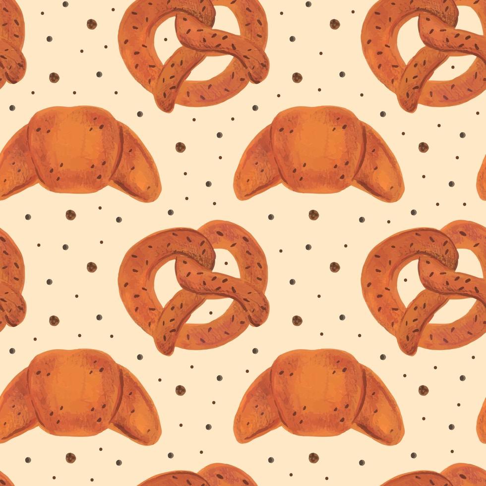 Bakery seamless pattern texture pretzel with croissant vector