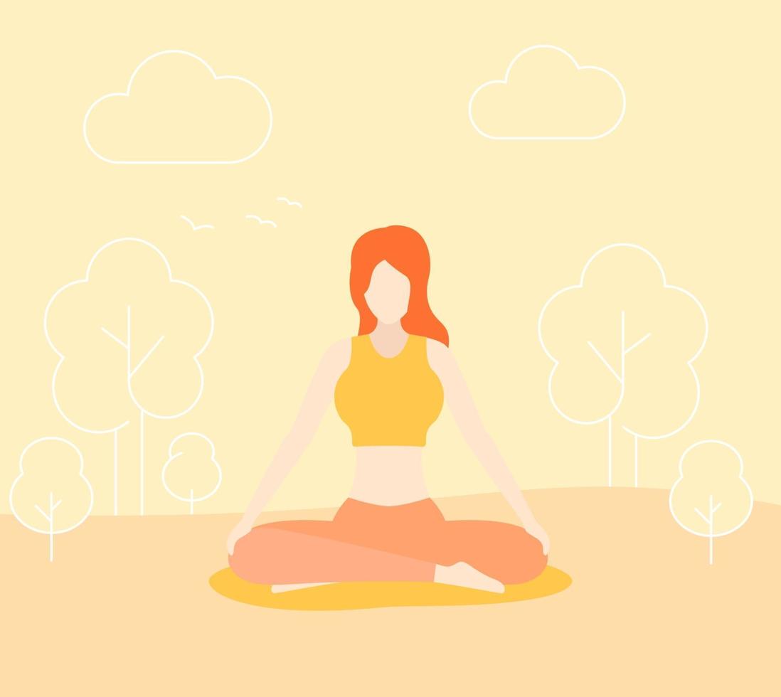 yoga, meditación en el parque, vector