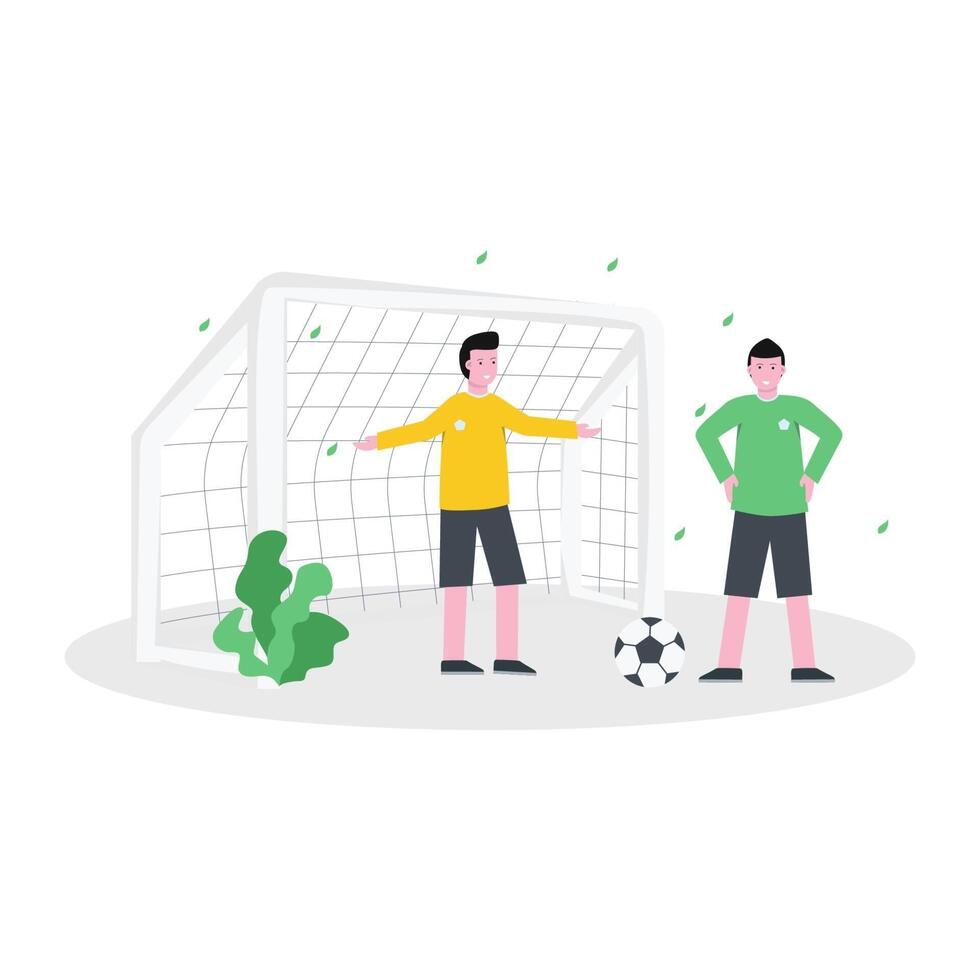 Flat vector illustration of the coach training a soccer player