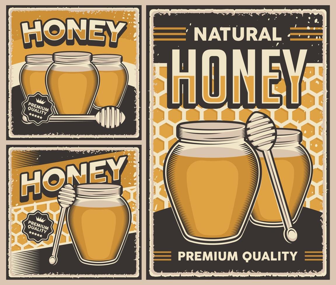 Retro vintage illustration vector graphic of Natural Honey fit for wood poster or signage