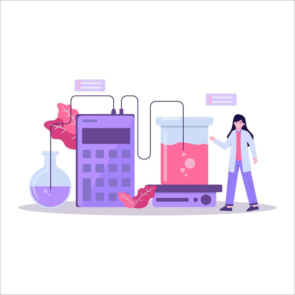 Flat vector illustration of a scientist conducting a research