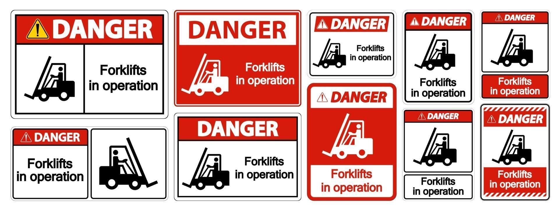 peligro, carretillas elevadoras, en funcionamiento, símbolo, señal vector