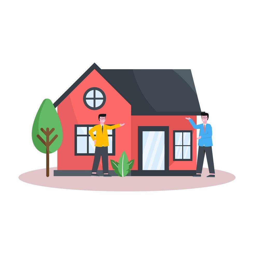 Flat vector illustration of property home and real estate ads display sellers and buyers