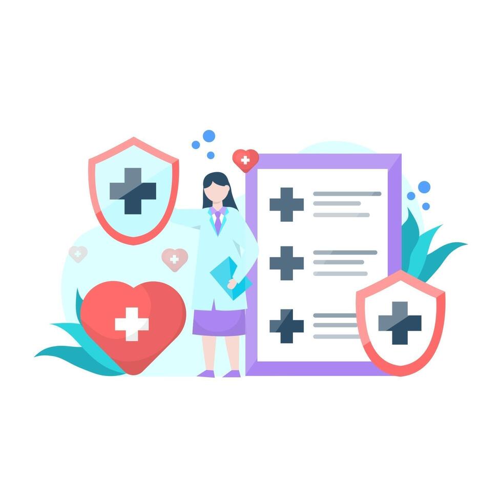 ilustración vectorial de personas que explican la importancia del seguro de salud y sus servicios ilustración vectorial adecuada para la página de destino ui sitio web aplicación móvil cartel editorial artículo de volante y banner vector