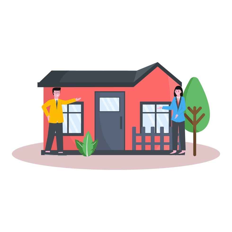 Flat vector illustration of property home and real estate ads display sellers and buyers