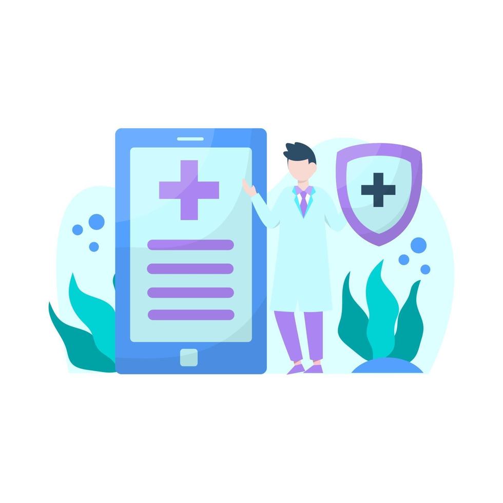 Vector illustration of people explaining the importance of health insurance and its services vector illustration suitable for landing page ui website mobile app editorial poster flyer article and banner