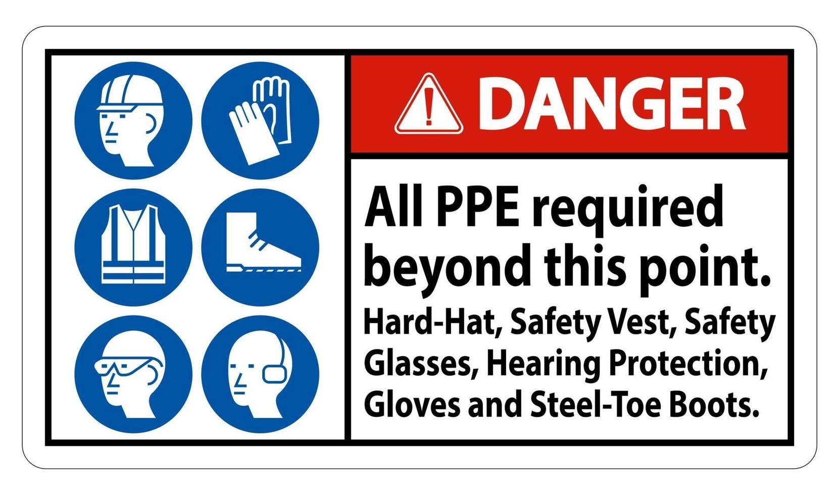 Danger PPE Required Beyond This Point Hard Hat Safety Vest Safety Glasses Hearing Protection vector