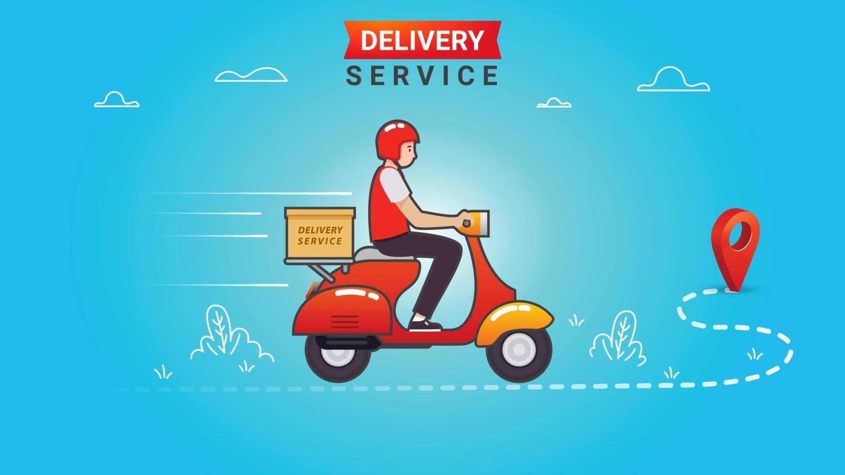 Delivery Service Template with Man Riding Scooter vector