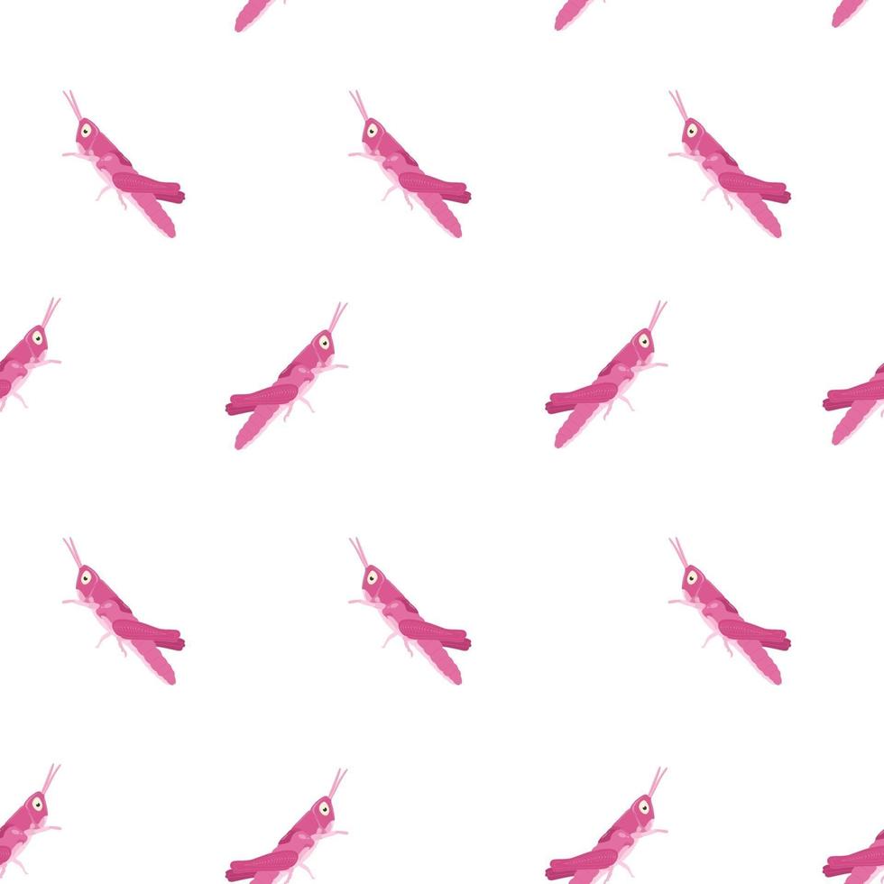 Vector seamless pattern of pink grasshoppers. Fauna digital paper.