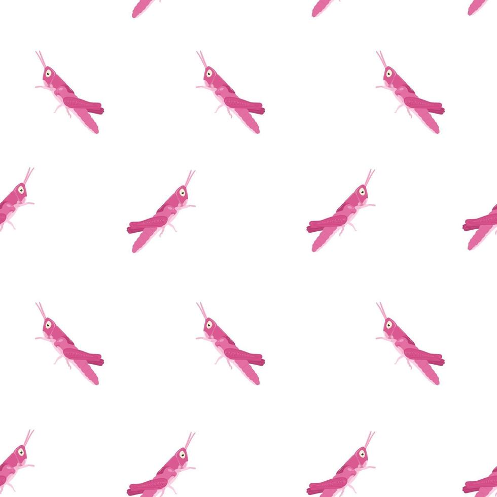 Vector seamless pattern of pink grasshoppers. Fauna digital paper.