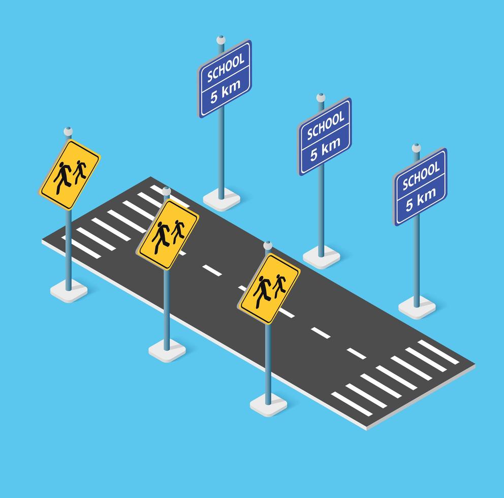 School roadway on the street parking lot for schoolchildren and students. Vector illustration of study education.