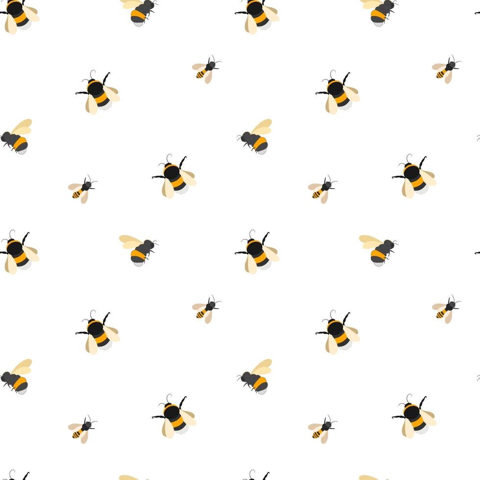 Vector seamless pattern of bumblebees, bees and wasps. Static ornament of striped insects.