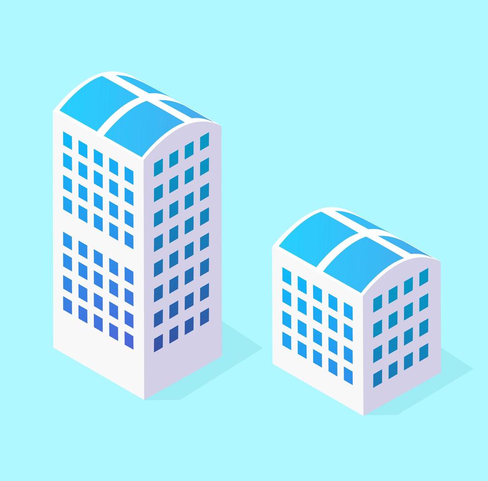Isometric 3d module block district part of the city with a street road from the urban infrastructure of vector architecture. Modern white illustration for game design
