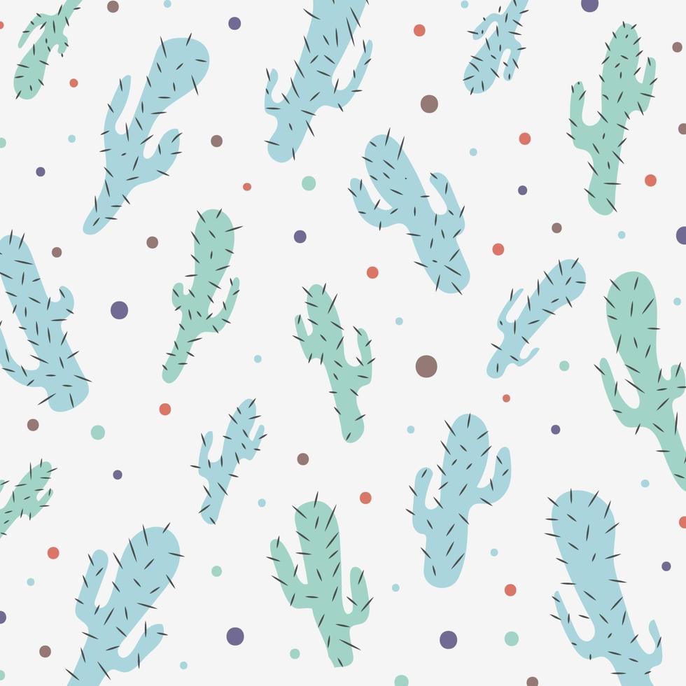 Hand drawn cactus pastels color pattern isolated on white background. vector