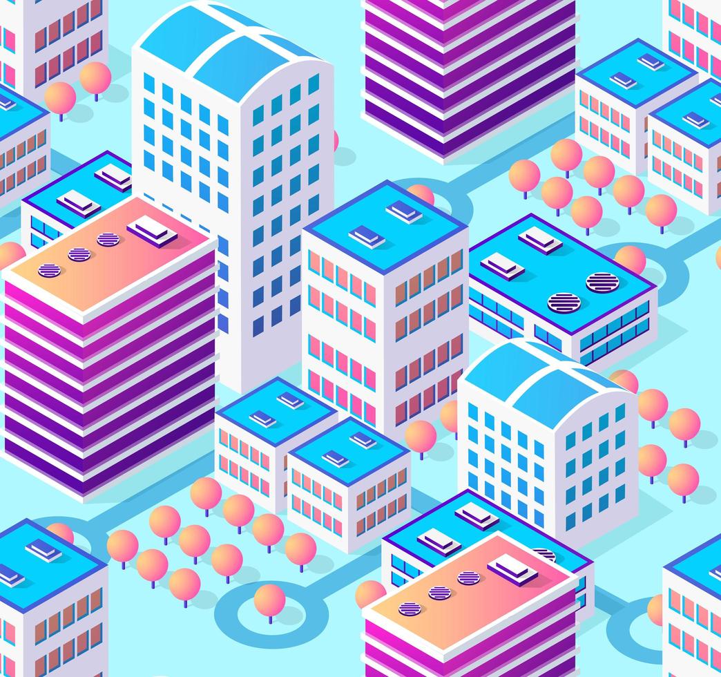 Architecture vector illustration city for seamless repeating background with isometric skyscraper, urban building, and modern cityscape for town construction map pattern
