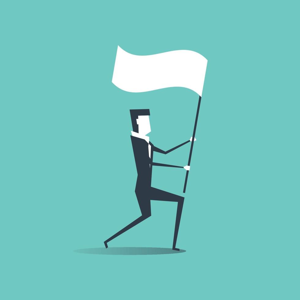 Businessman waves the white flag of defeat. vector