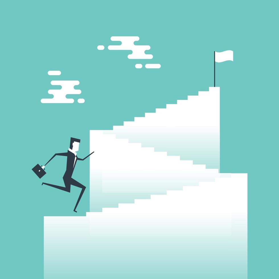 Businessman running up lots of stairs to reach the goal. vector