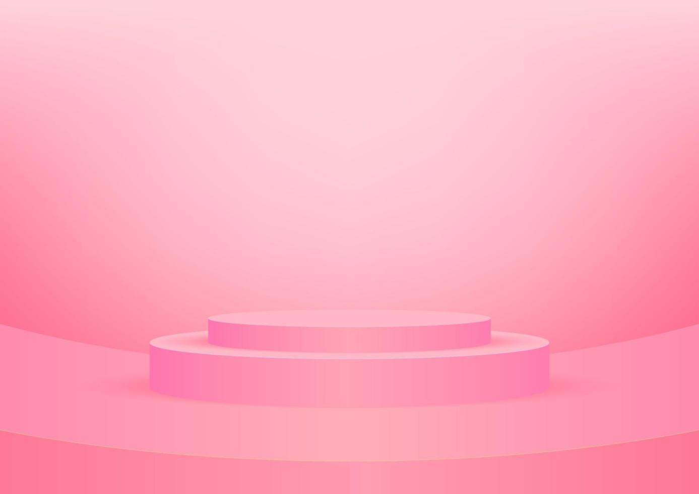 Empty podium studio pink background for product display with copy space. Showroom shoot render. Banner background for advertise product. vector