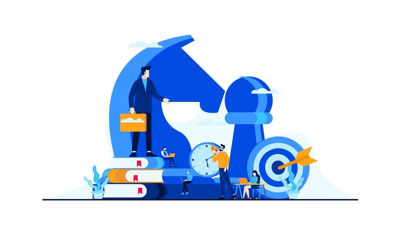 business management strategy with mini people worker businessman flat illustration vector