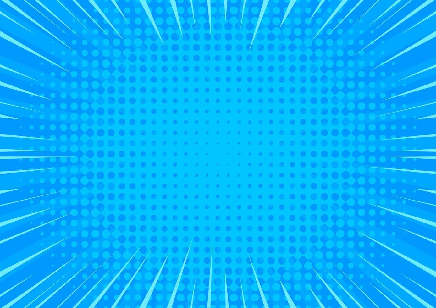 Pop art blue comics background. Abstract cartoon style halftone zoom banner. vector