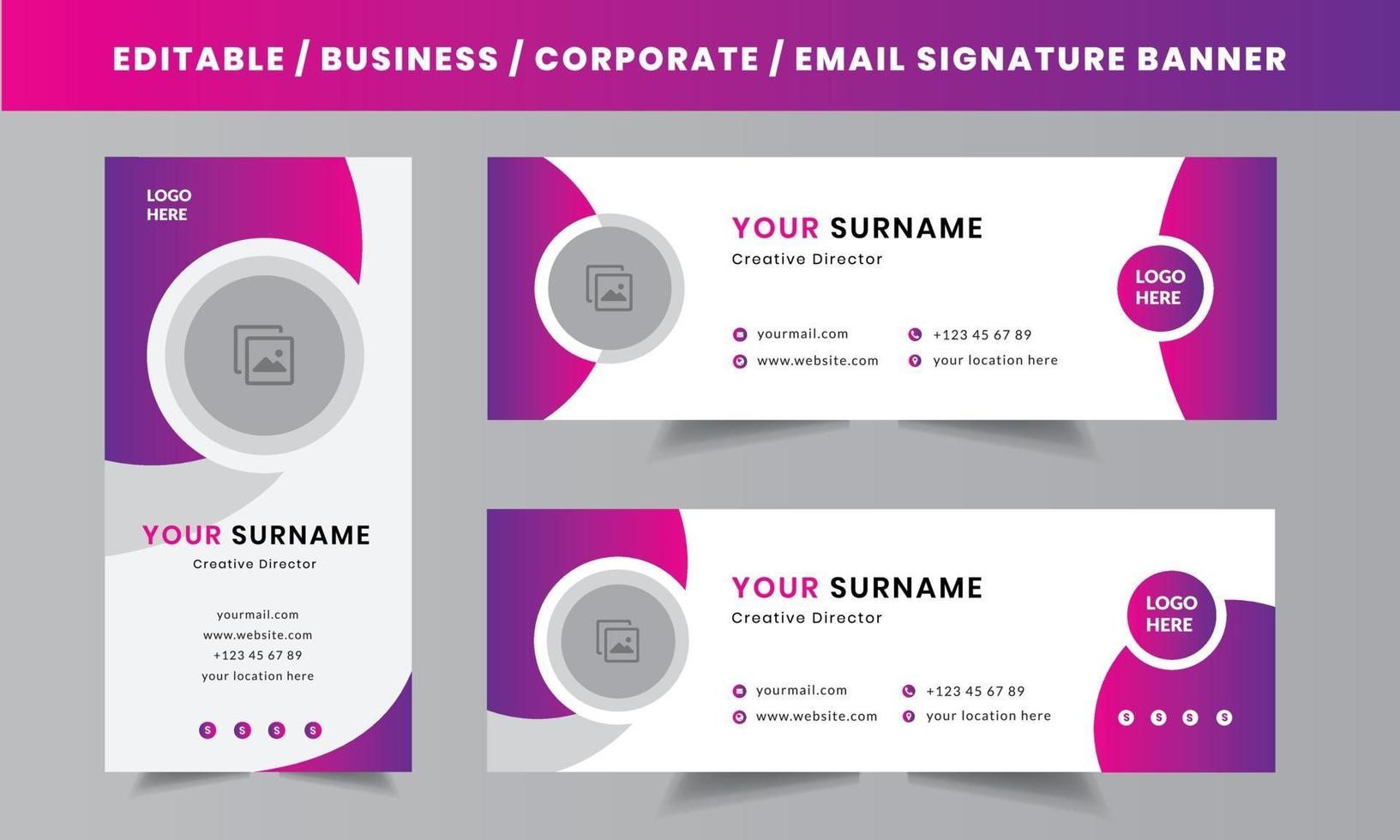 Personal Corporate Business email signature layout vector design Template with an author photo place