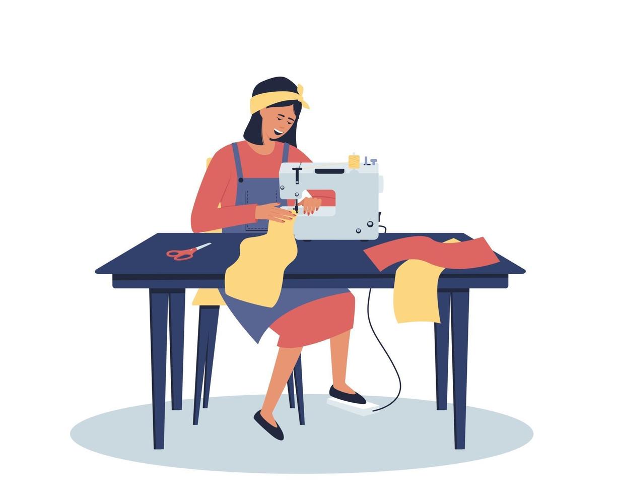 A woman works at home at her desk vector