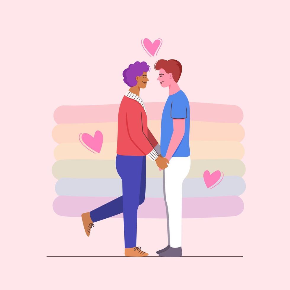 Two men holding hands on romantic date. LGBTQ community. vector