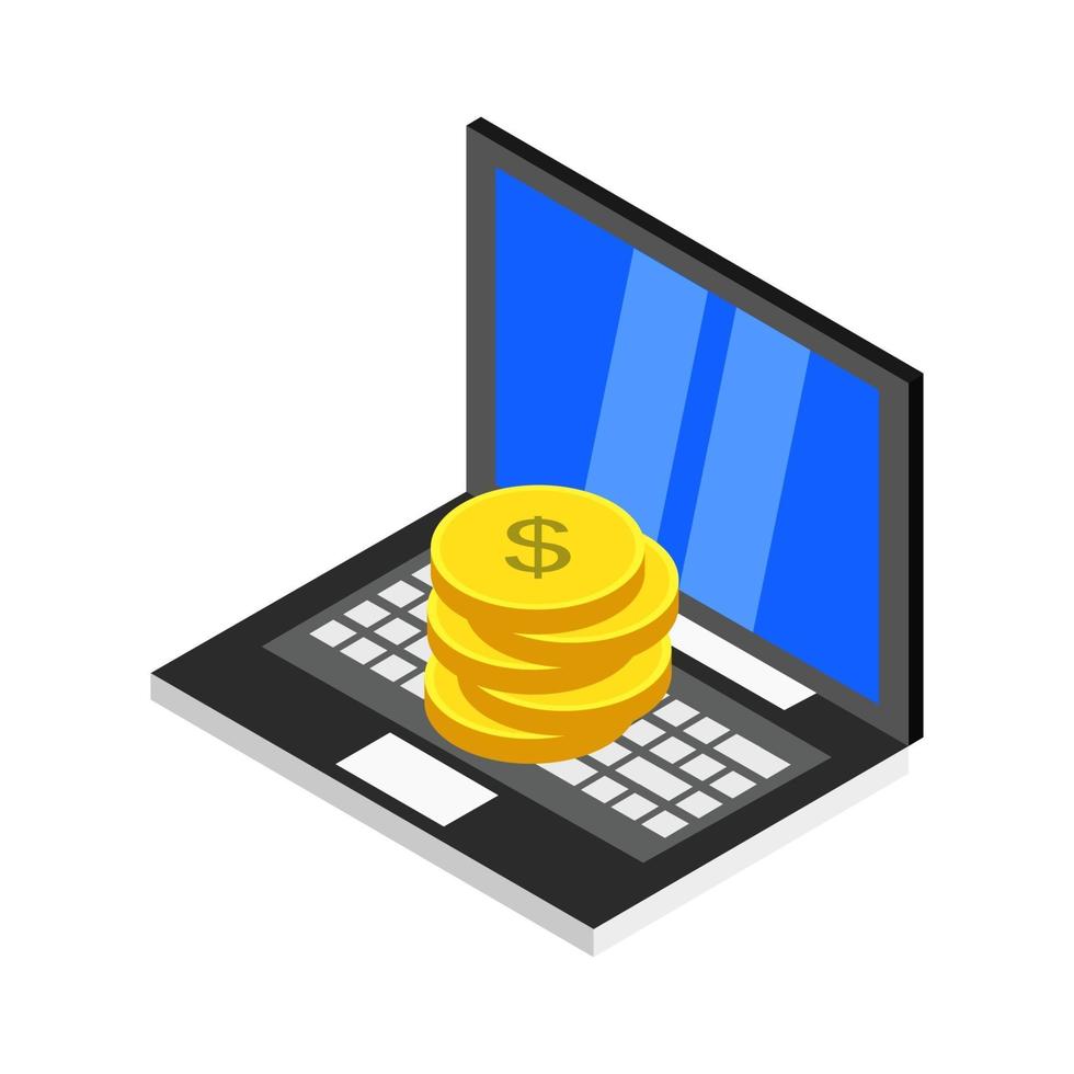 Donate Money Online On Isometric Laptop vector