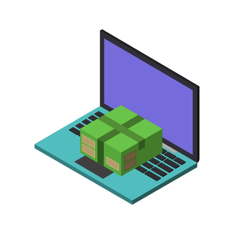 Ship Parcel Online On Isometric Laptop vector