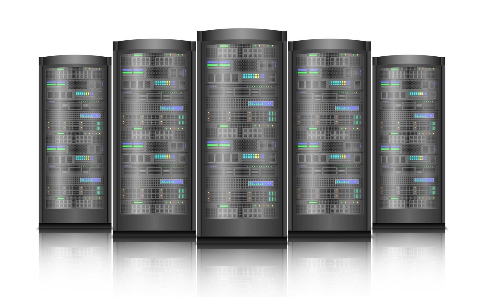 Network servers computer hardware isolated on white background, vector illustration