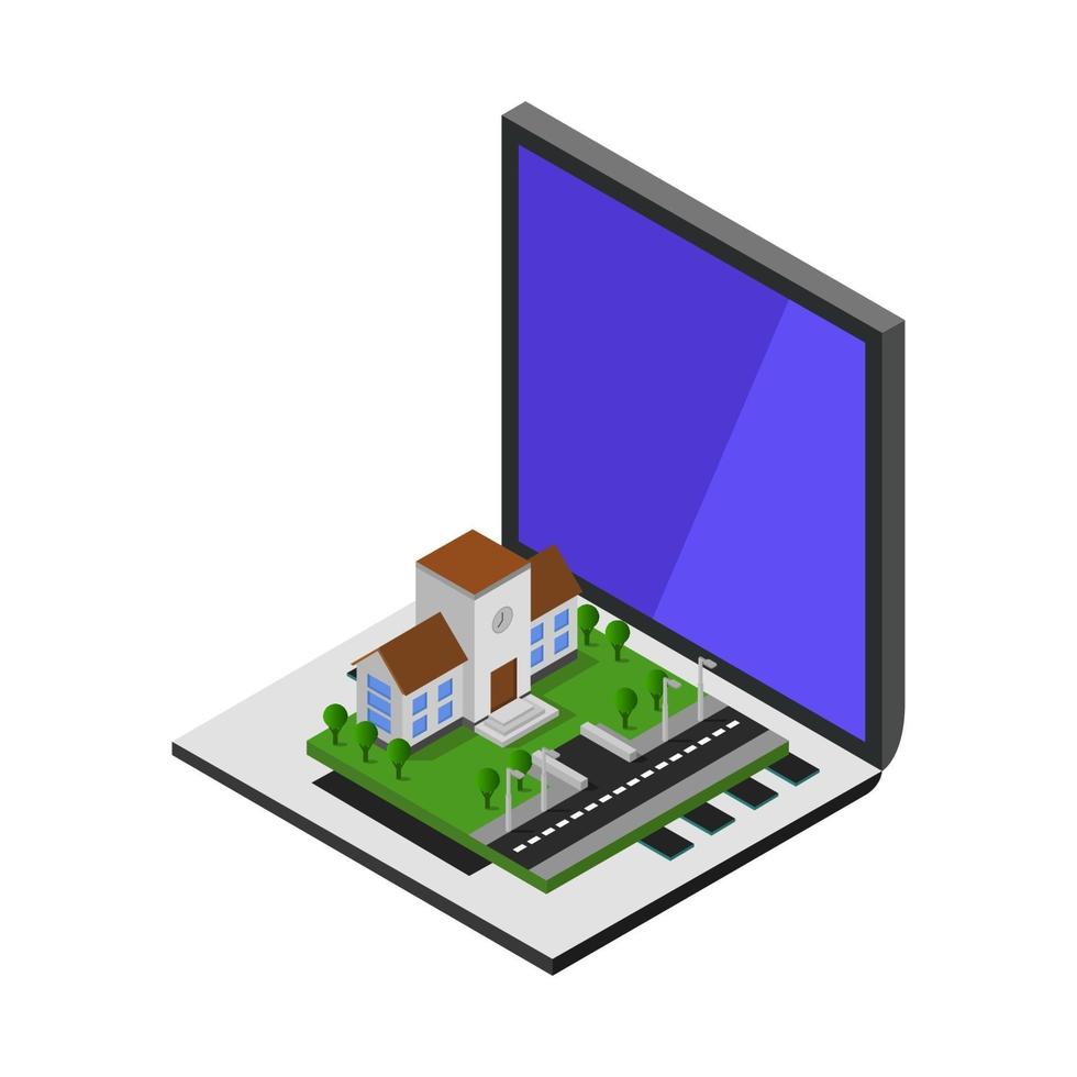 Online School On Isometric Laptop vector