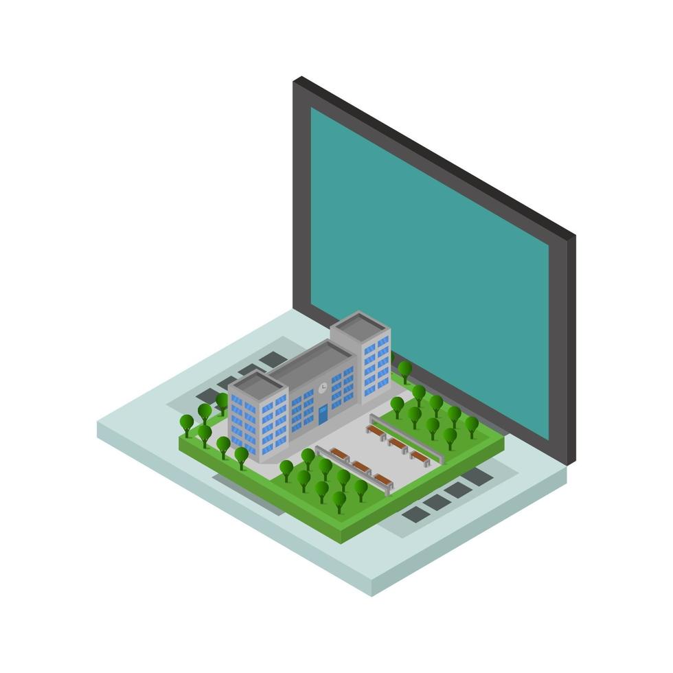 Online School On Isometric Laptop vector