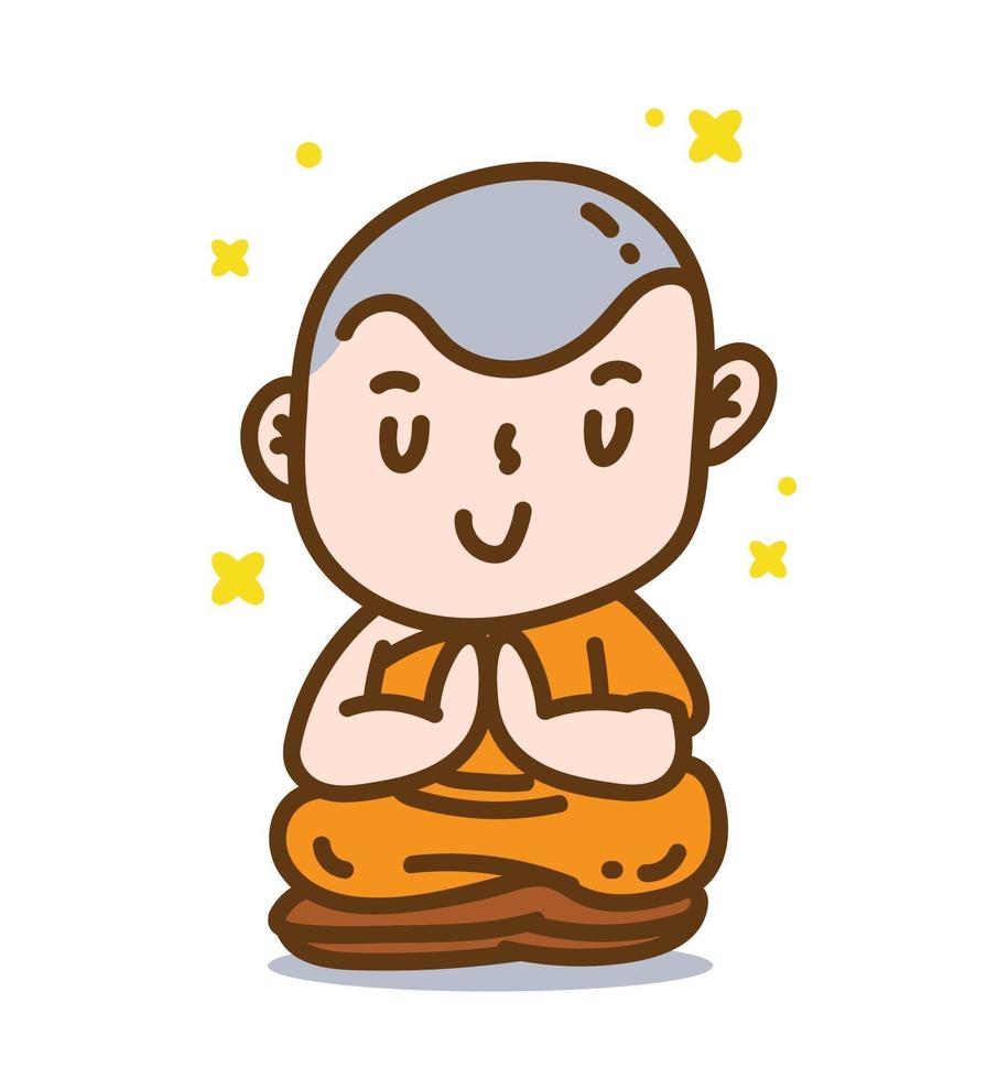 Buddhist monk meditation pose by sitting cartoon vector illustration.