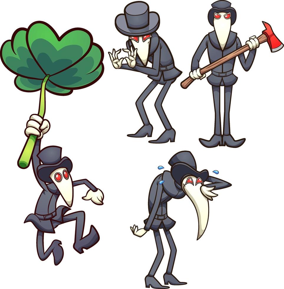 Cartoon plague doctor character in different poses vector